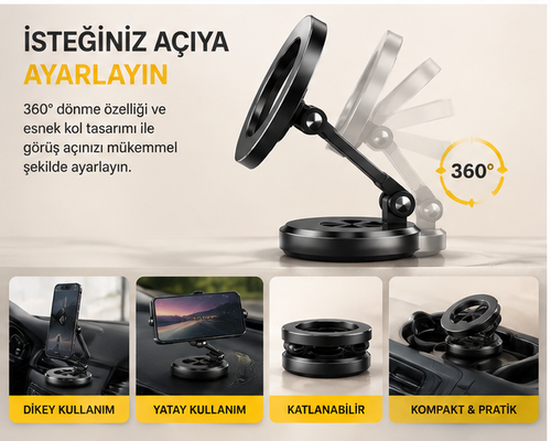 Manyetik 360 derece araç içi telefon tutucu

