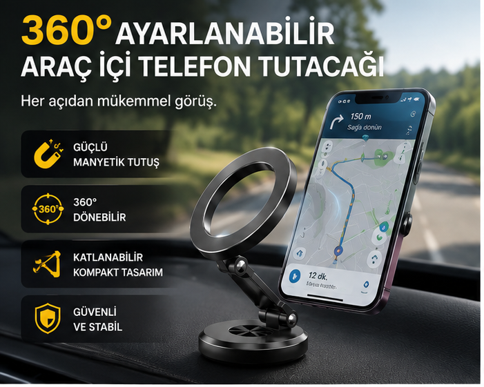 Ayarlanabilir manyetik araç telefon tutacağı
