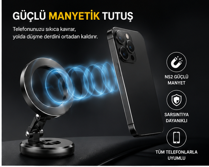 Manyetik Araç İçi Telefon Tutucu 360° | Ayarlanabilir Telefon Tutacağı